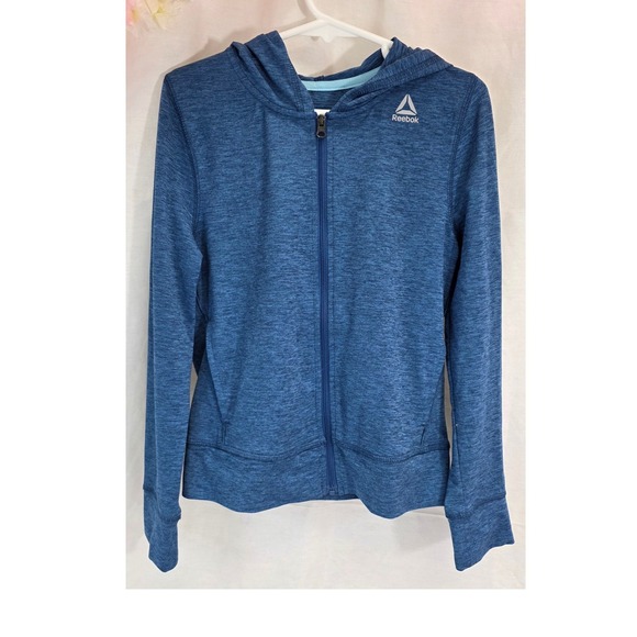 Reebok Unisex Blue Heathered Full Zip Hoodie Jacket XS 6-8 Space Dye Performance - Picture 3 of 8
